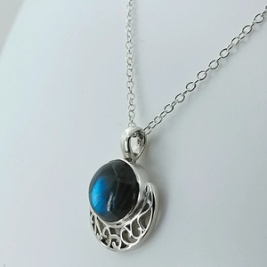 Collier pendentif en argent sterling fait main avec labradorite 14 mm, sertissage clos, pierre précieuse naturelle, bijoux bohèmes, 10 grammes, cadeau pour elle - Product Image 3