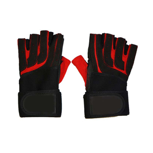 Half Finger <b>Gloves</b> Black Red Breathable Mesh Adjustable Wrist Strap Unisex Summer <b>Fitness</b> <b>Gloves</b> - Product Image 1