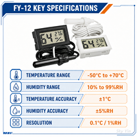 Thermomètre hygromètre numérique FYX Stock avec sonde externe intégrée, affichage noir et blanc, montage sur panneau
