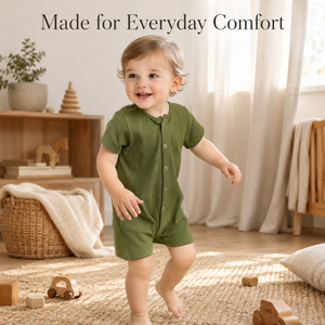 Combinaison à manches courtes pour bébé en coton 100% vert olive |   Combinaison bébé unisexe personnalisée avec logo, boutons-pression, tricotée, pour un usage quotidien - Product Image 2