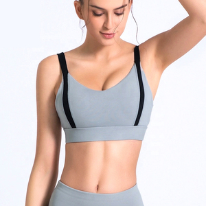 Women's <b>Blue</b> Seamless Sports <b>Bra</b> Scoop Neck Spaghetti Strap Medium Support Yoga Workout Breathable Fitness Top - Product Image 4