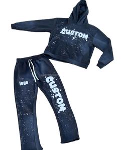 Survêtements personnalisés de haute qualité en coton éponge française pantalon de survêtement évasé et ensemble de sweat à capuche Streetwear ensemble de survêtements délavés à l'acide - Product Image 1