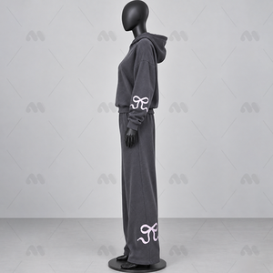 Ensemble de survêtement décontracté pour femme, automne, respirant, à capuche, en polaire, 100% nylon, 2 pièces, pour la gym, l'entraînement, le fitness, le jogging - Product Image 4