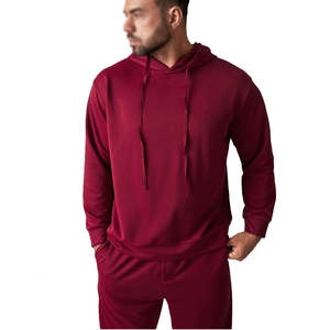 Ensemble de survêtement décontracté OEM pour homme, couleur bordeaux uni, avec veste zippée et pantalon de jogging en polaire épaisse - Product Image 6