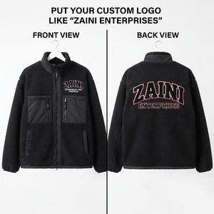 Chaqueta Larga Premium de Polar de 280 GSM, Cálida y Acogedora, Negra y Gris, con Detalles de Paneles de Poliéster, Logotipo Personalizado con Apliques en Relieve - Product Image 1