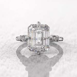 Bague de fiançailles en moissanite taille émeraude, or blanc 14 carats, solitaire pour anniversaire, mariage, promesse, cadeau pour femme RITZIN - Product Image 1