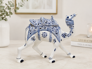 NIRMALA HANDICRAFTS - Figura de Camello Kathi de Cerámica Azul Hecha a Mano, con Patrón Floral, Estatua Tradicional India para el Hogar - Product Image 3