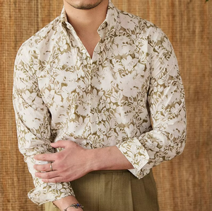Camisa de Manga Larga para Hombre, Nueva Colección Verano 2026, Corte Slim, 100% Algodón, Estampada, Cuello Clásico, Transpirable, Alta Calidad, Casual y Versátil - Product Image 1