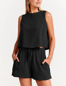 Women's Eco-Friendly 2-Piece Clothing Set Solid Tank <b>Top</b> & Spandex/Polyester Shorts Quick Dry Breathable Elastic Waist Wholesale - Product Image 2