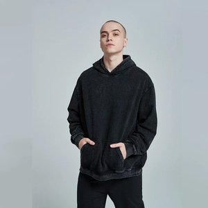 Sweat-shirt à capuche long Mego Industry pour femme, vintage, noir délavé, en polaire polyester/coton respirant, à épaules tombantes - Product Image 3