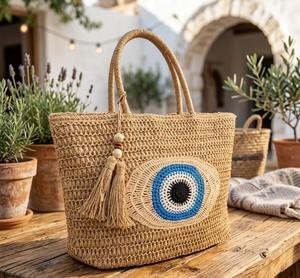 Bolso Tote de Rafia Tejido a Mano de Lujo Personalizado, Bolso de Playa con Borlas y Cuentas de Madera, Bolso de Mano para Mujer, Regalo para el Verano - Product Image 1