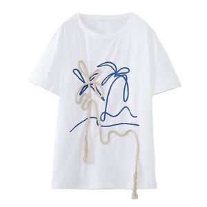 เสื้อยืดพิมพ์ลายตัวอักษรสำหรับผู้หญิง คุณภาพสูง ระบายอากาศได้ดี ผลิตจากโรงงานในปากีสถาน ปี 2026 ผ้าฝ้าย 100% ทรงปกติ ใส่สบายสำหรับฤดูร้อน - Product Image 1