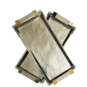 Vintage Design Table Accessory Prime Quality <b>Large</b> Side Hammered Stainless Steel Serving <b>Tray</b> With White Mother Of Pearl Handles - Product Image 1