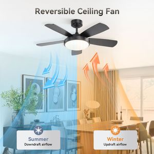 Ventilatore da soffitto LED nero da 42 pollici con luce LED da 22W e telecomando, pale in MDF, motore DC reversibile - Product Image 4