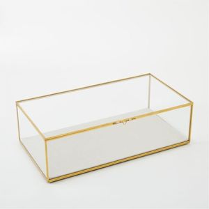 Wholesale Luxury Brass Trim Clear Glass Box Geometric Terrarium Jewelry Organizer <b>Storage</b> Display Case Home Decor Tabletop Box - Product Image 1