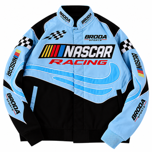 เสื้อแจ็คเก็ตแข่งรถ NASCAR ยี่ห้อ BRODA SPORTS สำหรับผู้ชาย แขนยาว สีฟ้าอ่อน-ดำ ผลิตจากโพลีเอสเตอร์/คอตตอน ระบายอากาศได้ดี เหมาะสำหรับทุกฤดูกาล ใช้สำหรับขี่มอเตอร์ไซค์ - Product Image 4