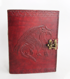 Vintage Handmade Leather Journal with Dragon Embossed Cover | Lock Diary Notebook | Antique Writing Sketchbook Gift - Product Image 1