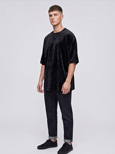 T-shirt en velours à épaules tombantes pour homme, col rond, coupe oversize, noir, style streetwear - Product Image 3