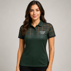 Polo Personalizado para Mujer, Diseño a Cuadros Verde Bosque y Cobre, Secado Rápido, Transpirable, Manga Corta, Uniforme de Golf, WPS-0857 - Product Image 1