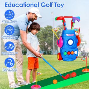 Ensemble de golf d'intérieur/extérieur pour tout-petits avec 4 balles, 4 clubs, 2 trous, 2 drapeaux, chariot de golf portable, jouet de golf pour jeunes joueurs - Product Image 2