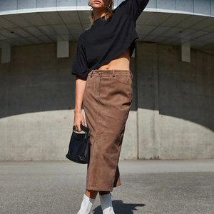 Women High Waist Pencil <b>Skirt</b> Knee-Length Solid PU Leather Minimalist Design Button Closure Soft Fabric All Seasons Wear - Product Image 5