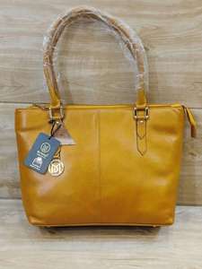 New Custom Solid Full Grain Leather Women's Vintage Trendy Tote Hand <b>Bag</b> With Two Handle Straps Chains <b>Waterproof</b> Zipper Closure - Product Image 1