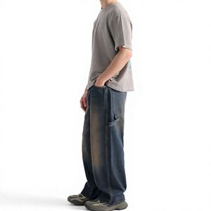 Jean cargo en denim décontracté coupe droite léger délavé style streetwear en coton pour le printemps - Product Image 1