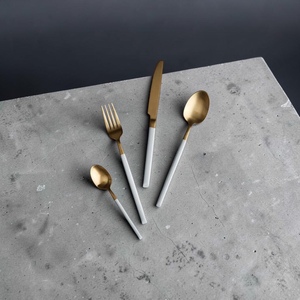Gold Plated Cutlery Set <b>Mirror</b> Finish Long Handle Minimalist Design Dishwasher Safe Metal Utensils For Party Occasion - Product Image 2