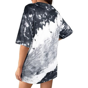 T-shirt en coton ample pour femme, manches courtes, col rond, respirant, séchage rapide, couleur unie, motif lettres, pour tous les jours - Product Image 3
