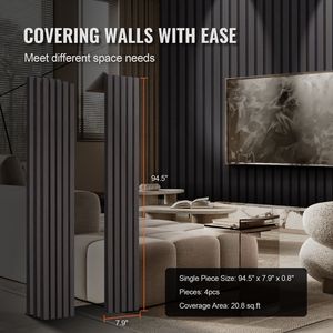 Decorazioni moderne da parete pannelli acustici in legno a doghe 7.9X94.5 pollici rovere nero elegante e funzionale - Product Image 6