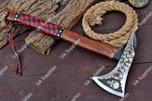 Industrial Carbon Steel Viking Skull <b>Axe</b> Forged Rosewood Handle Leather Grip Outdoor <b>Camping</b> Hunting Wood Splitting OEM ODM - Product Image 4