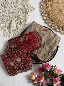 Sari indien traditionnel de créateur, broderie et sequins, pour femme, idéal pour mariage et fêtes, avec chemisier cousu, matériaux recyclés, tout inclus. - Product Image 2