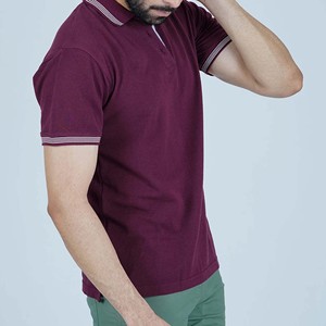 <b>Men's</b> Solid <b>Burgundy</b> Cotton Pique Polo <b>Shirt</b> Short Sleeve Casual Breathable Knitted Regular Fit - Product Image 2
