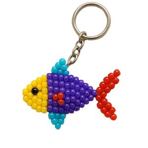Hermoso diseño de pez, llavero y llavero con cuentas de semillas de color amarillo y azul para niñas de la India - Product Image 1