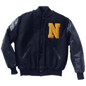 Veste varsity en laine pour homme avec lettre N brodée sur le devant, manches en cuir noir, style preppy, manteau d'hiver - Product Image 1