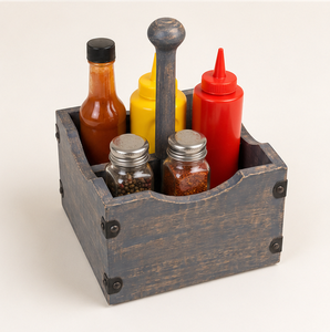 Rustic Grey Washed Mango Wood Cutlery Holder 4-Compartment Portable Silverware Caddy & Utensil Organizer With Detachable Handle - Product Image 2