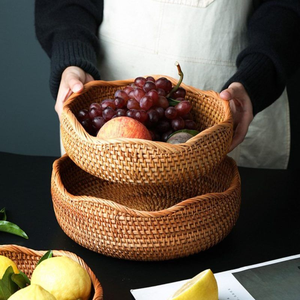 Newest Durable Round Rattan <b>Basket</b> For Restaurant Serving And Kitchen <b>Display</b> Hand Woven Natural Rattan <b>Baskets</b> For Bread Fruits - Product Image 1