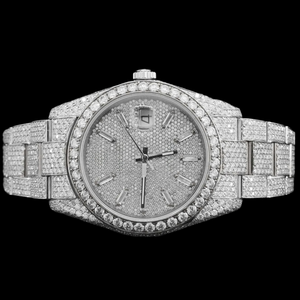 Montre Hip Hop pour homme, design personnalisé, cadran rond, deux tons, diamants Moissanite, fonction date automatique, diamants certifiés. - Product Image 4