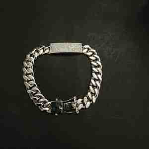 Men's 925 Silver Diamond Chain <b>Bracelet</b> Round Brilliant Cut Micro Insert Hiphop Style Geometric Link Jewelry - Product Image 2