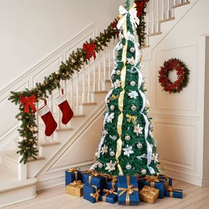 Albero di Natale Pre-Illuminato da 2,1 m con 200 Luci Calde, Albero Artificiale Pop-Up con Telecomando, Materiali Dorati e in PE - Product Image 4