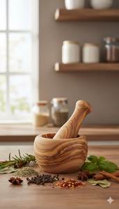 Juego de mortero y pilón de madera resistente para moler hierbas, especias, semillas, ajo e ingredientes medicinales - Product Image 5