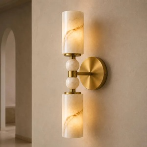 Applique murale moderne en laiton CH avec cylindre en marbre, éclairage intérieur pour entrée et décoration intérieure - Product Image 5