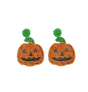 Halloween Pumpkin Beaded Earrings for Women Patriotic <b>Memorial</b> Day Orange White Blue Colour Fabric Material - Product Image 1