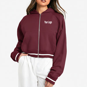 Sudadera Corta para Mujer, Color Granate, con Cierre, Manga Larga, Tejido Transpirable, para Otoño, con Bordado, Precio Económico - Product Image 1