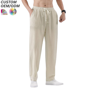 Wholesale Casual Summer Loose Blend Canvas <b>Linen</b>/ Ramie Cotton Mid Waist Lightweight Trousers Plus Size Men - Product Image 4