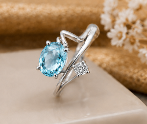 <b>Blue</b> Topaz Silver <b>Ring</b>, 925 Sterling Silver Gemstone <b>Ring</b>, Oval <b>Blue</b> Topaz <b>Ring</b>, Minimalist Promise <b>Ring</b>, December Birthstone Gi - Product Image 3