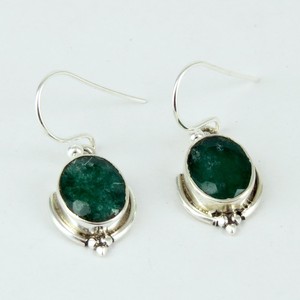 Fantastic Dreamer ! Oval Shape Dyed Emerald 925 Sterling <b>Silver</b> Bohemian <b>Huggie</b> <b>Earrings</b> 2022 Fashion Jewelry - Product Image 1