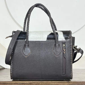 Unique Design Genuine Cowhide Leather Women's Tote <b>Bags</b> Handmade Hair-On Hide Purse with Braided Handles and Shoulder Strap - Product Image 6