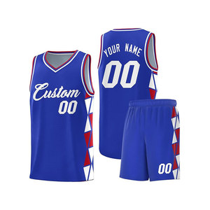 Custom Basketball Jersey Set Blue Red <b>White</b> Geometric Print V-Neck Sleeveless Breathable Mesh Unisex Adult All Seasons - Product Image 1