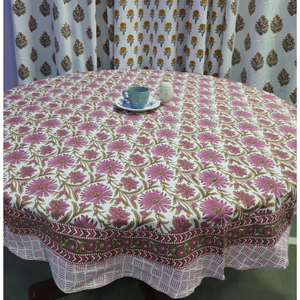 Mauve & White Wholesale Premium Reusable Jaipur Block Printed Vintage Floral <b>Round</b> 4 Seater 60" <b>Table</b> <b>Cloth</b> Eco - Friendly - Product Image 1